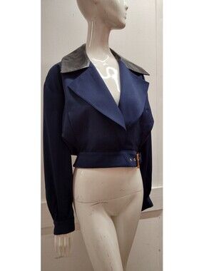 Vintage Claude Montana Paris SPACE AGE SHORT LEATHER JACKET Italy 44 US M 10 29"
